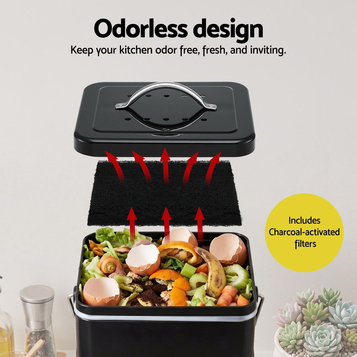 Gardeon 5L Compost Bin Kitchen Countertop Food Waste Caddy Black