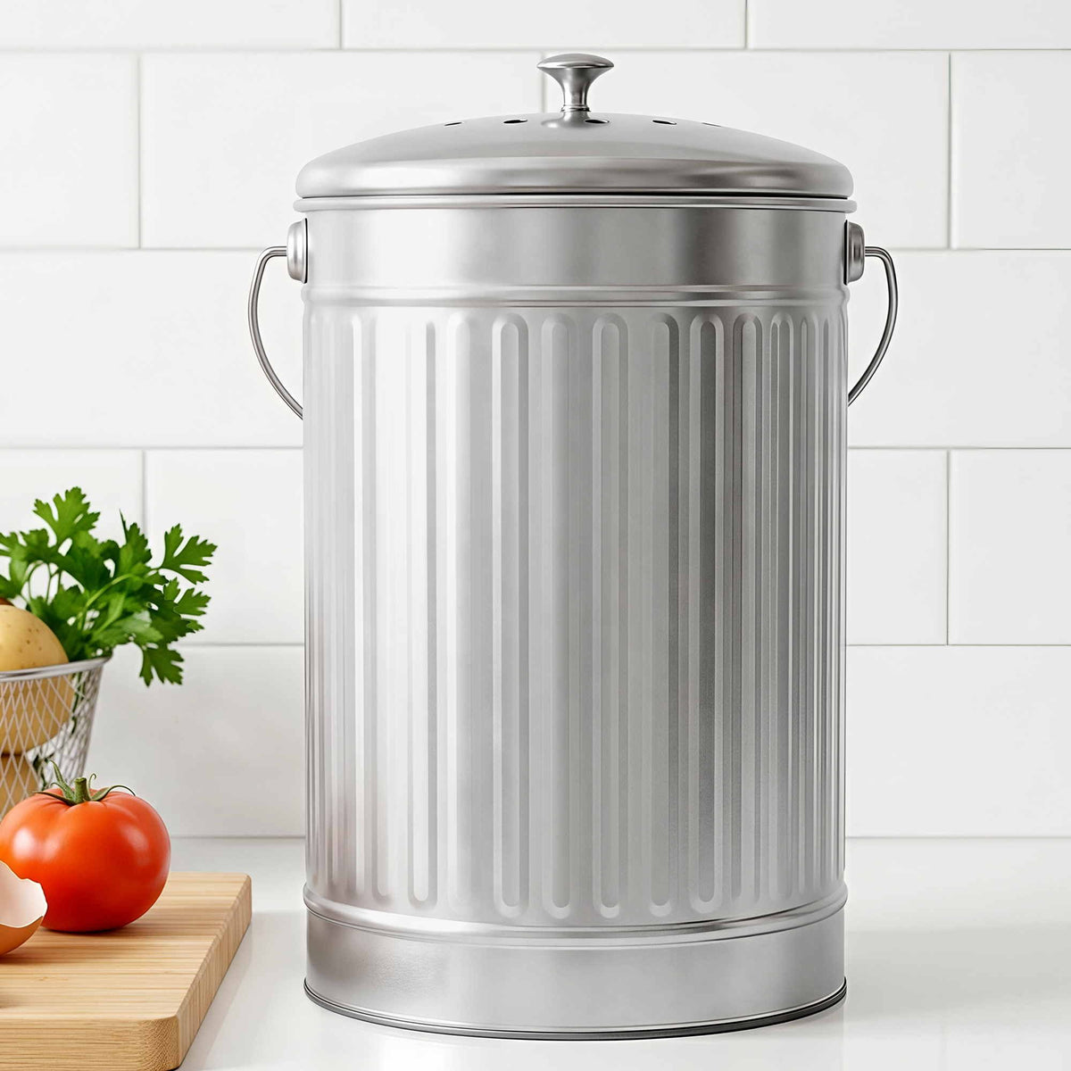 Gardeon Compost Bin Kitchen Countertop Food Waste Caddy 6L Silver