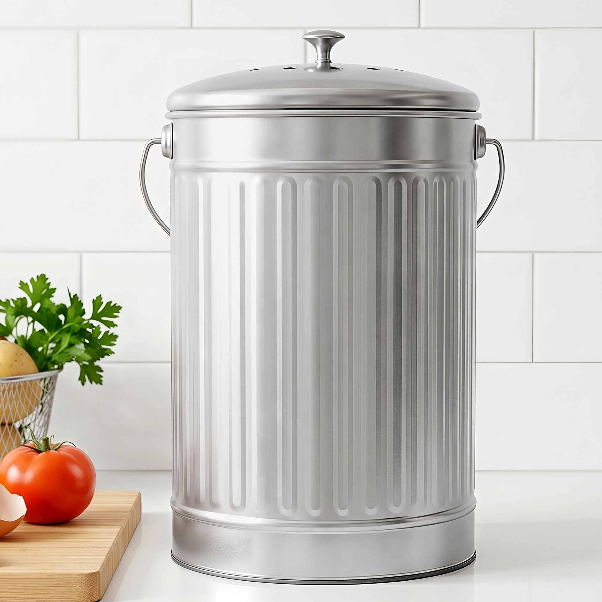 Gardeon Compost Bin Kitchen Countertop Food Waste Caddy 6L Silver