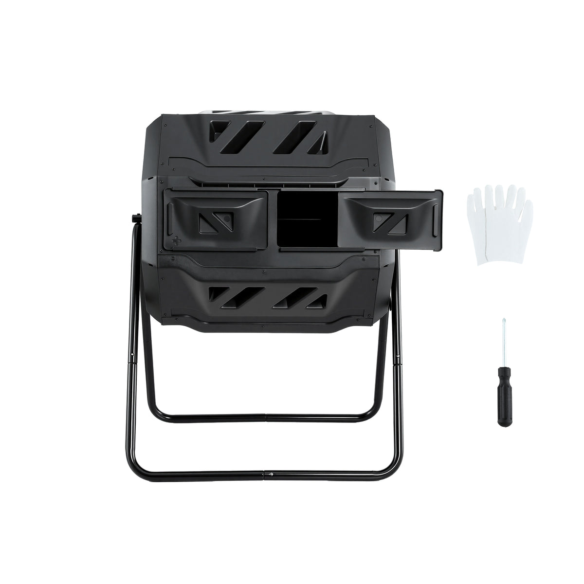Gardeon Compost Bin Dual-Chamber 160L Composter Tumbler Rotat - CBIN-DUAL-TBL-BK