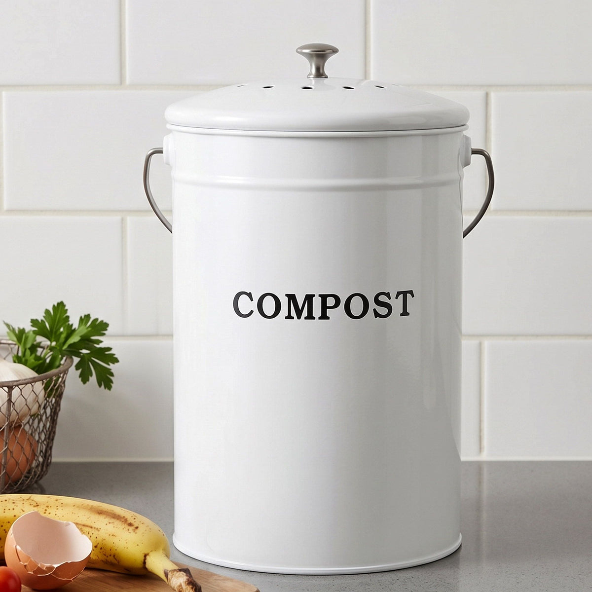 Gardeon Compost Bin Kitchen Compost Caddy Food Waste Bin Bench White