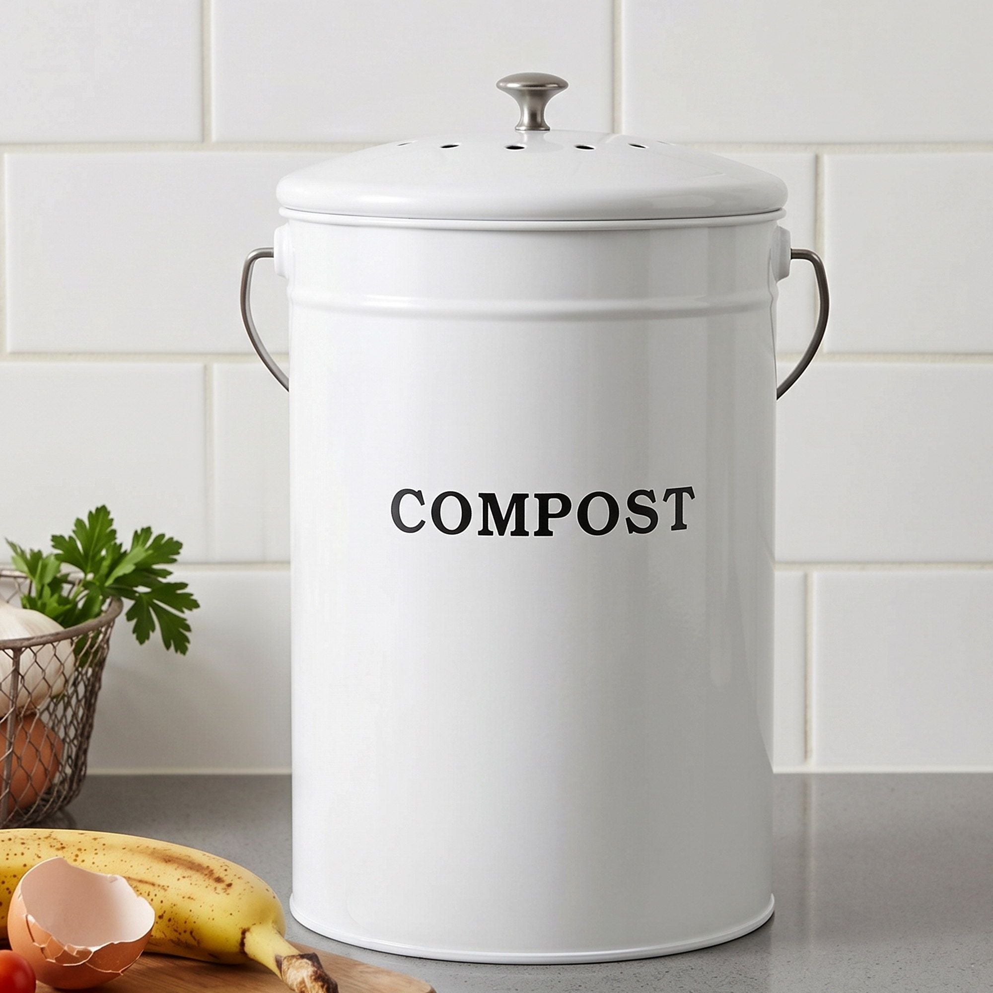 Gardeon Compost Bin Kitchen Compost Caddy Food Waste Bin Bench White