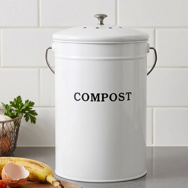 Gardeon Compost Bin Kitchen Compost Caddy Food Waste Bin Bench White