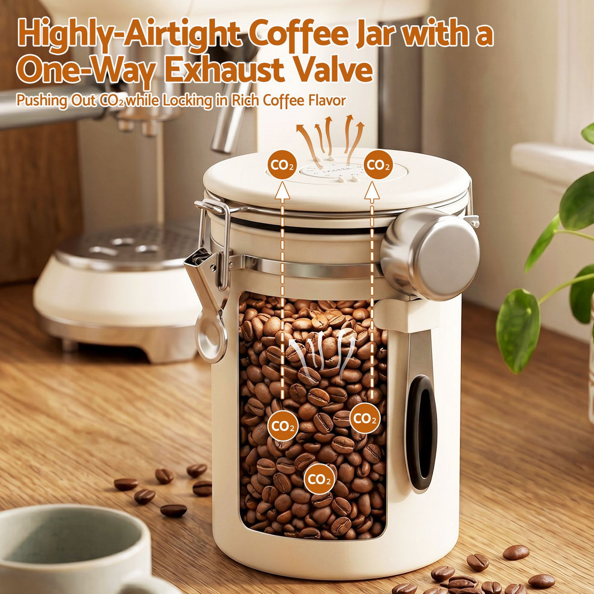 5-Star Chef 1.8L Stainless Steel Coffee Bean Storage Container Coffee Canister