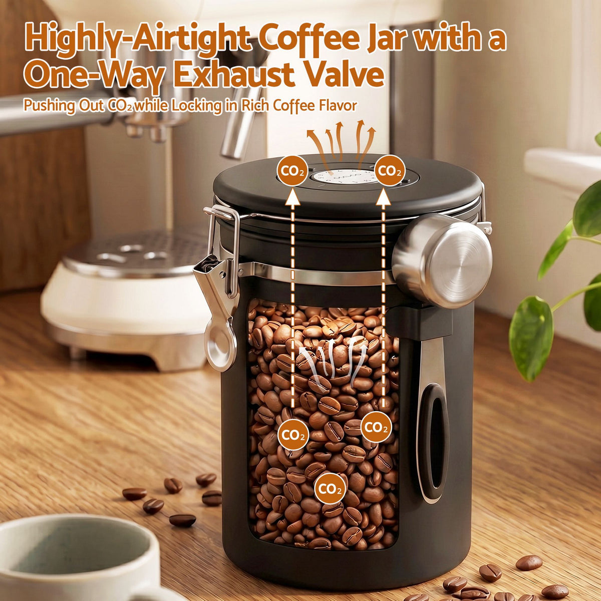 5-Star Chef 1.8L Stainless Steel Coffee Bean Storage Container Coffee Canister