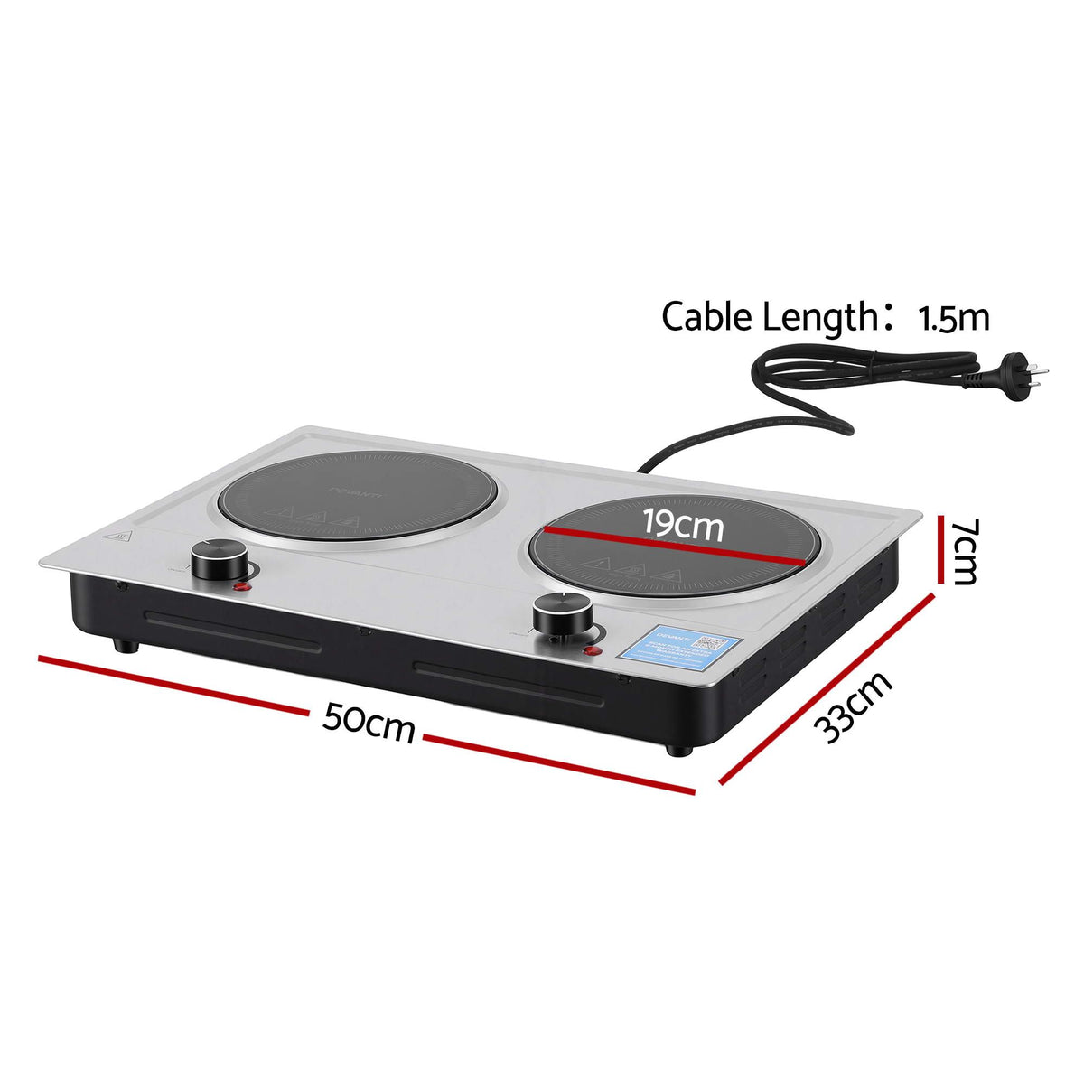 Devanti 2 Hobs Ceramic Cooktop Electric Hot Plate Infrared Knob Control 2400W