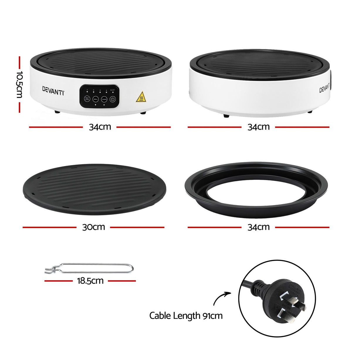 Devanti Ceramic Cooktop Electric Hot Plate Countertop Grill Cooker White