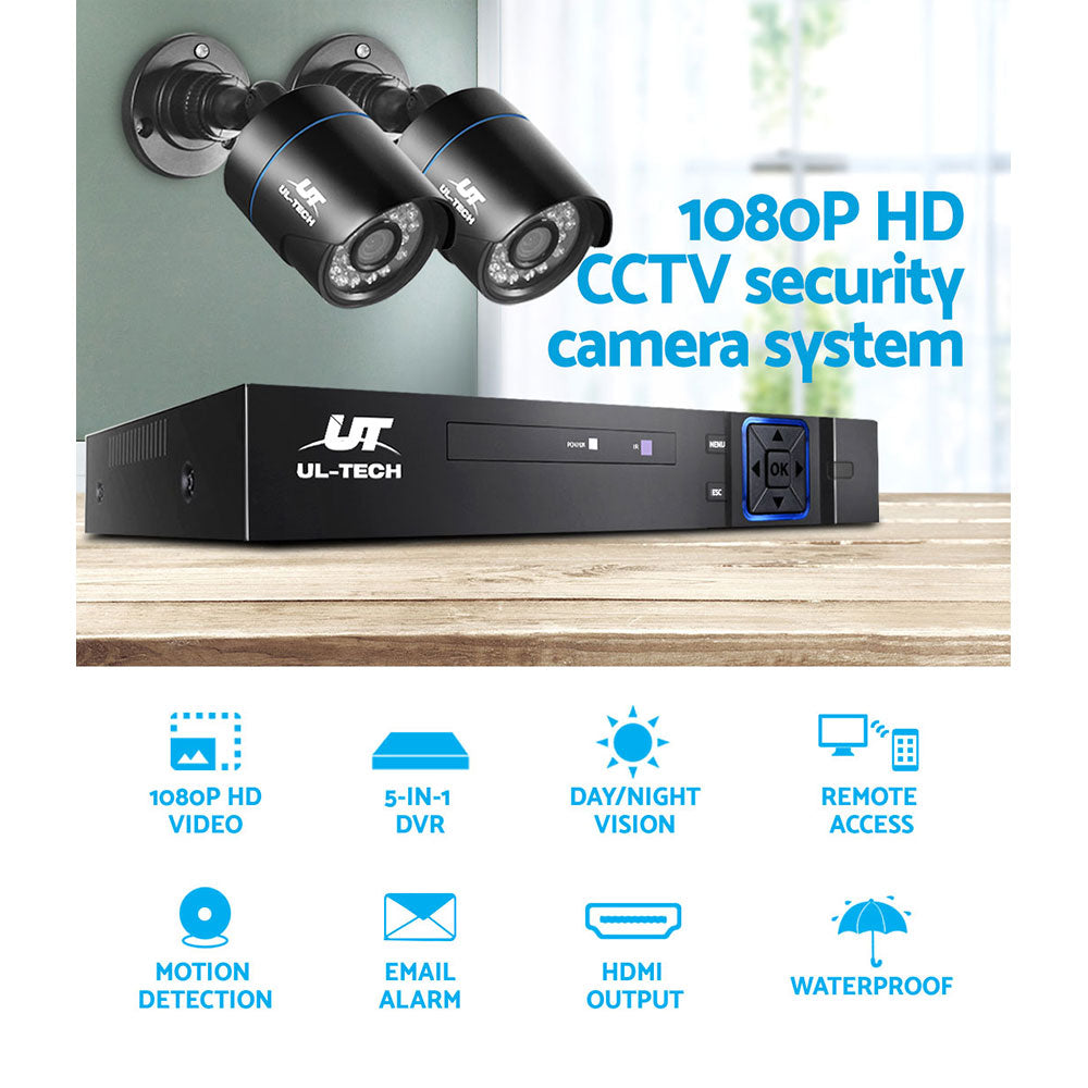 UL-TECH 1080P Security Camera System 4CH DVR with 2 CCTV Bullet Cameras