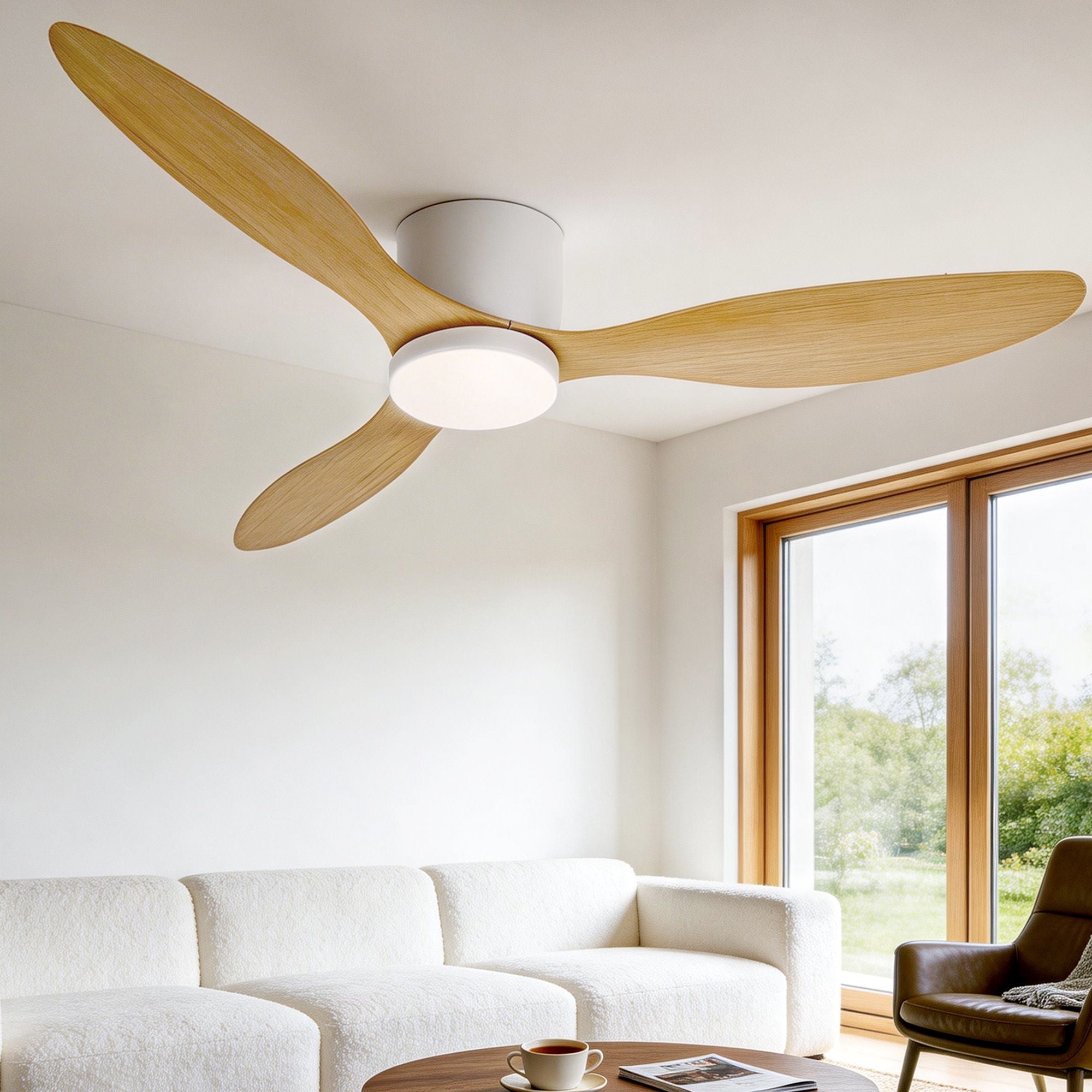 Devanti 52'' Ceiling Fan DC Motor w/Light w/Remote - Light Wood