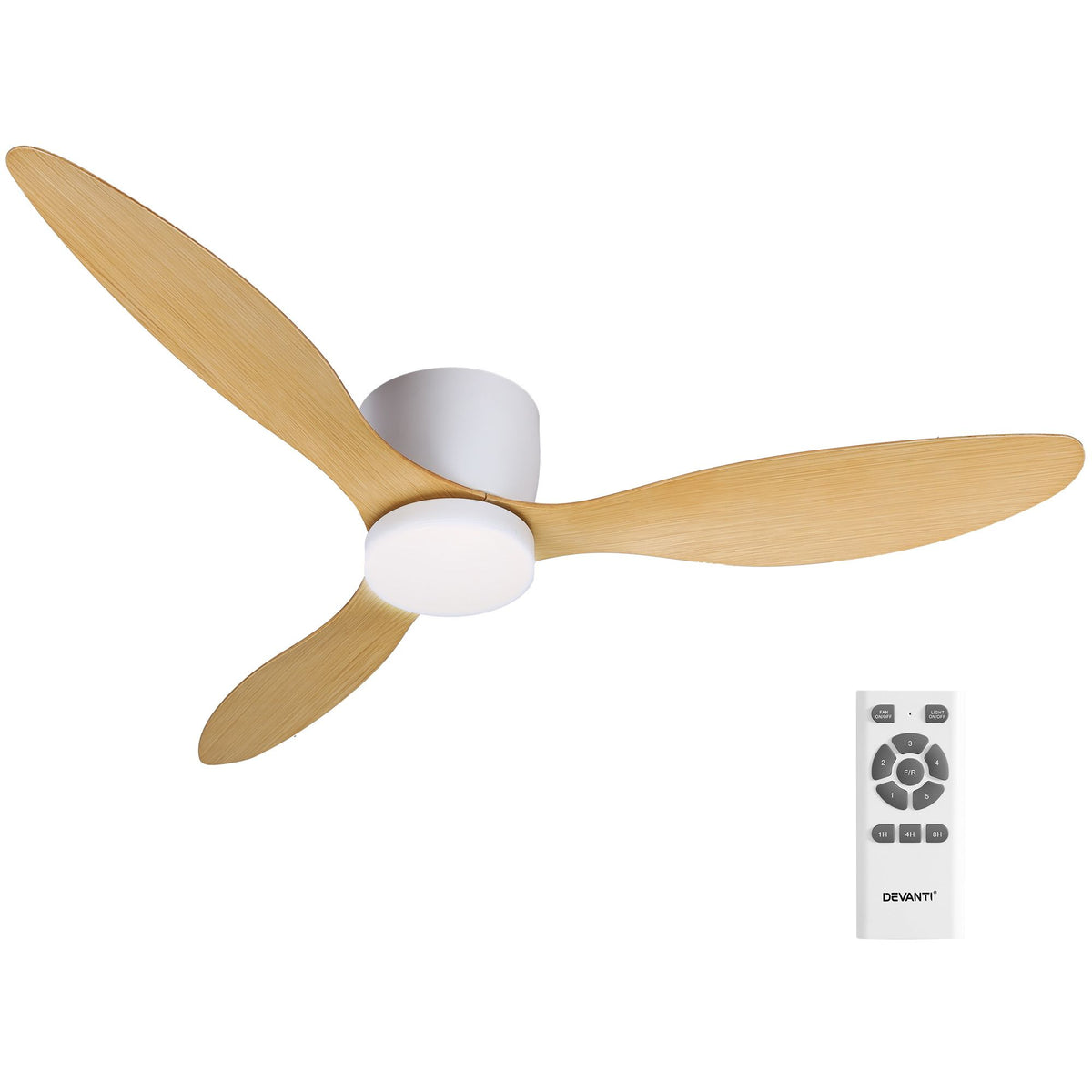Devanti 52'' Ceiling Fan DC Motor w/Light w/Remote - Light Wood