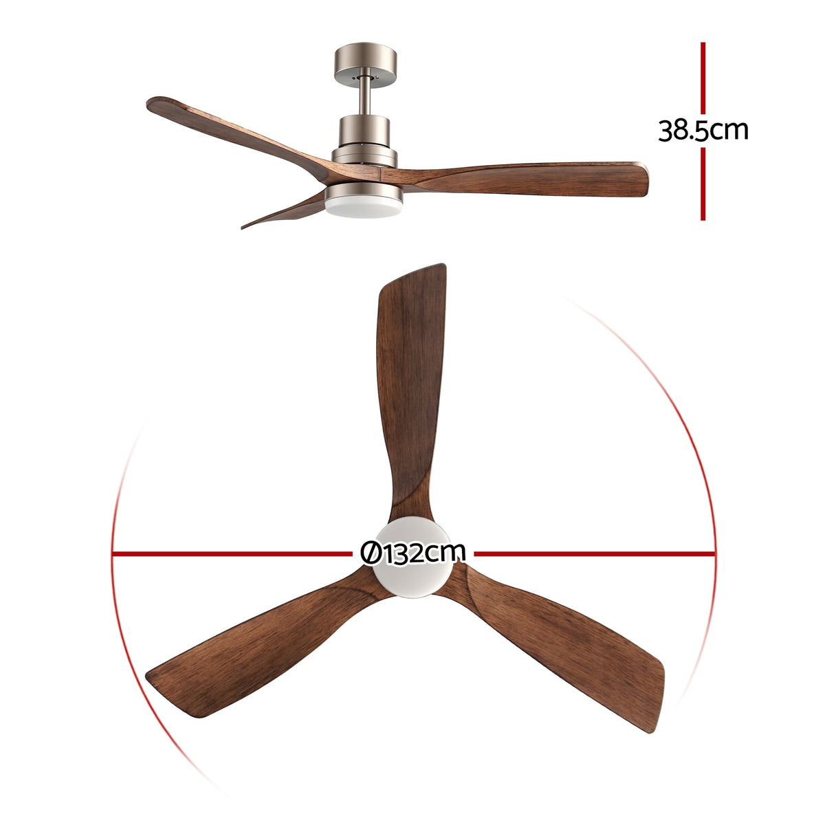 Devanti 52" Ceiling Fan with Light Remote Control DC - CF-C-52-07L-APP-BRW