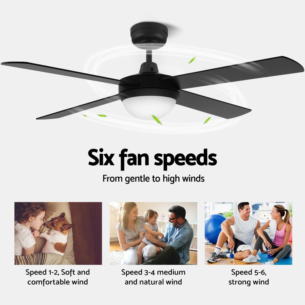 Devanti 52'' Ceiling Fan DC Motor w/Light w/Remote - Black