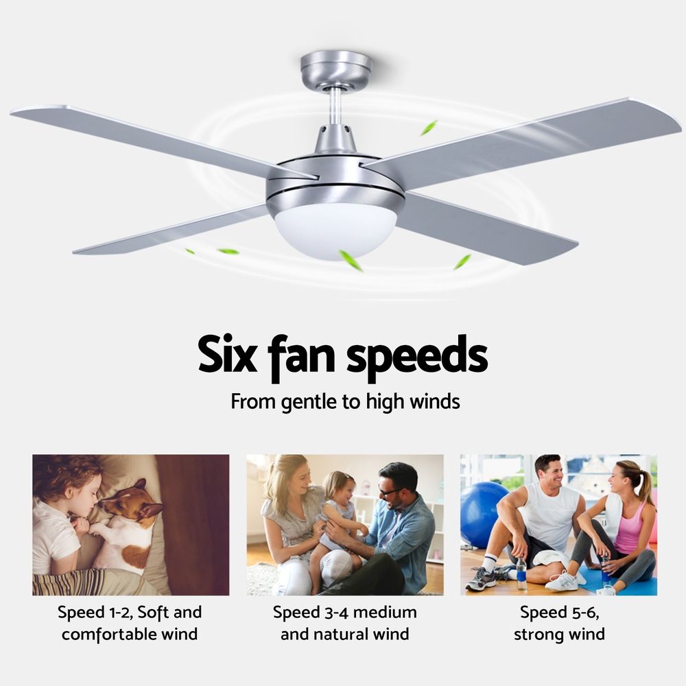 Devanti 52'' Ceiling Fan DC Motor w/Light w/Remote - Silver