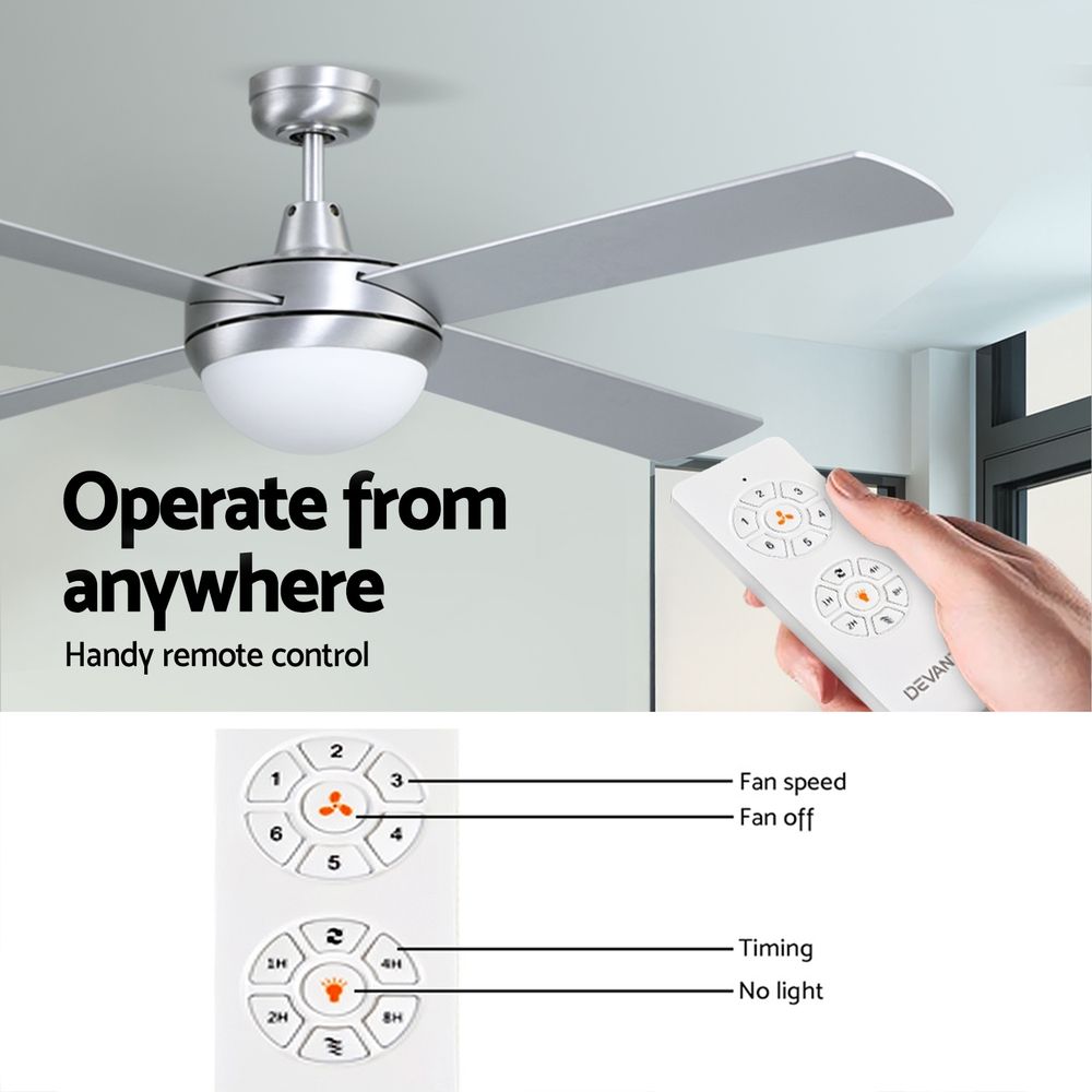 Devanti 52'' Ceiling Fan DC Motor w/Light w/Remote - Silver