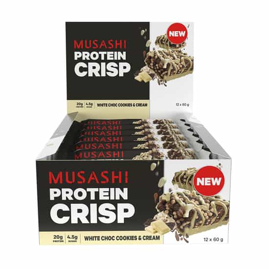 Musashi Cookies & Cream White Choc Protein Crisp (60 g × 12 pk)