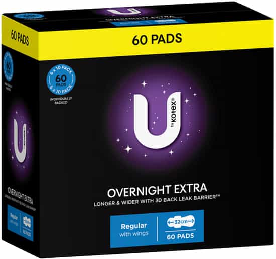 U by Kotex Overnight Extra Pads with Wings (60 pk)
