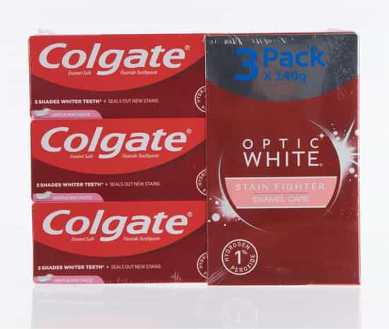 Colgate Optic White Fluoride Stain Fighter Enamel Care Gentle Mint Toothpaste (140 g x 3 pk)