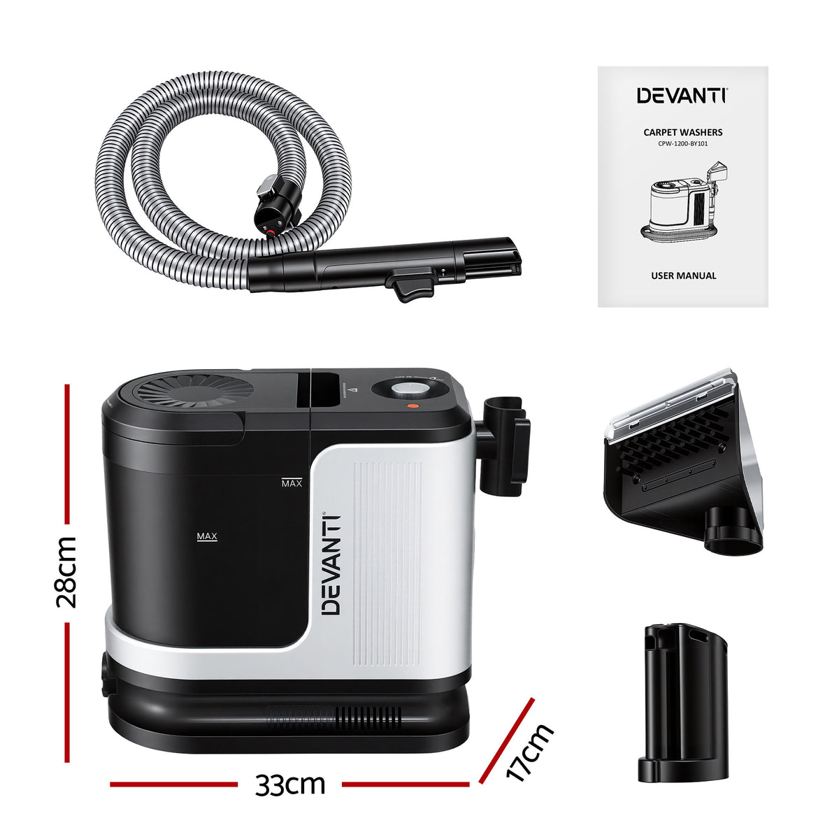 Devanti Carpet Washer Vacuum Cleaner 600W 13kpa Hose Self-Cleaning Function