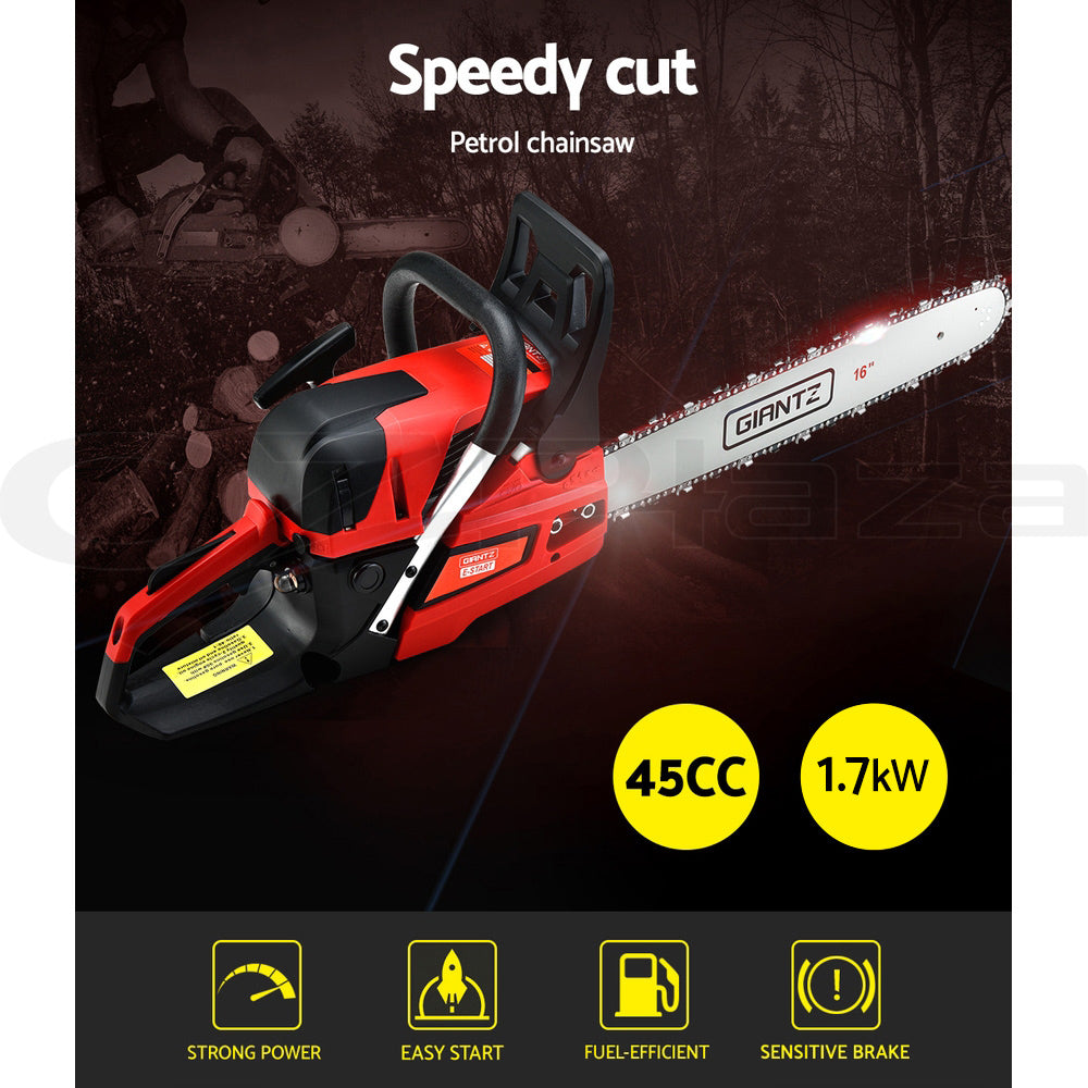 Giantz Chainsaw Petrol 45CC 16" Bar Commercial E-Start Pruning Chain Saw 1.7kW