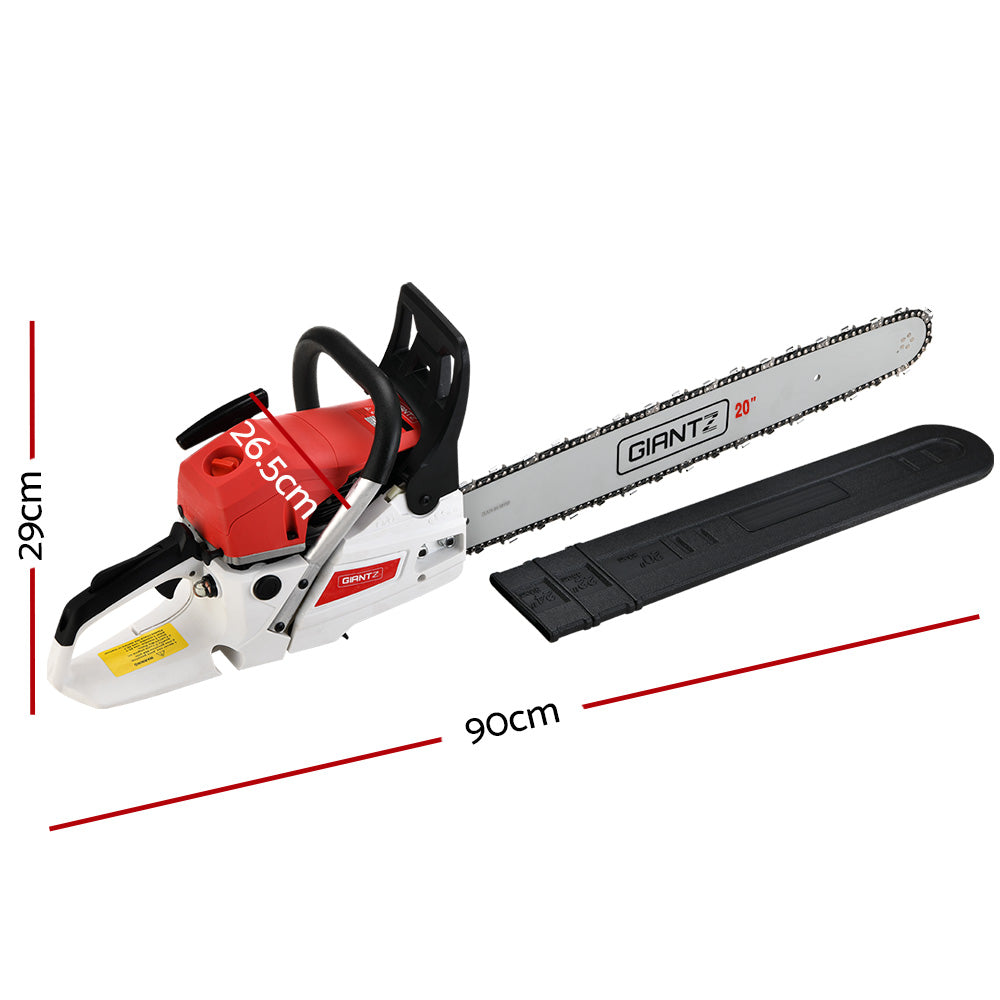 Giantz Chainsaw Petrol 62CC 20" Bar Commercial E-Start - CSAW-SXTO-20-RDWH-2C