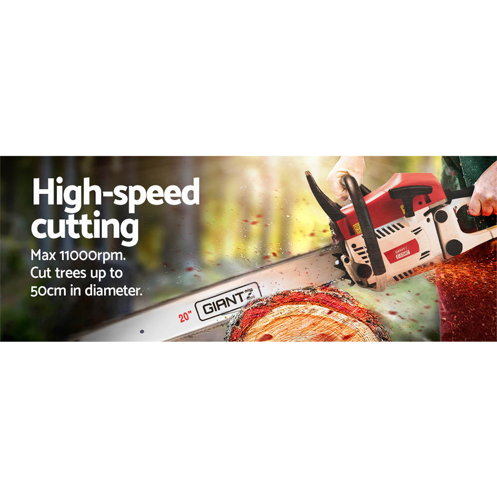 Giantz Chainsaw Petrol 62CC 20" Bar Commercial E-Start - CSAW-SXTO-20-RDWH-2C