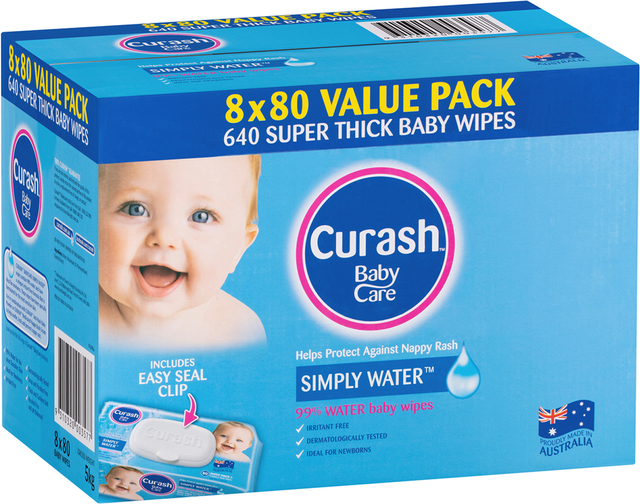 Curash Simply Water Wipes Sheets (8 pk x 80 ea)