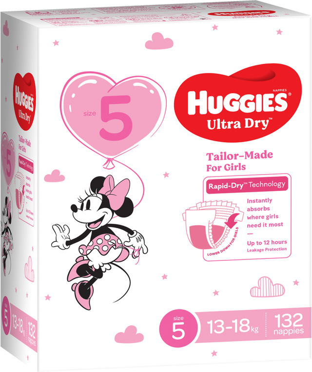 Huggies Girls' Ultra Dry Nappies Size 5 Walker (132 pk)