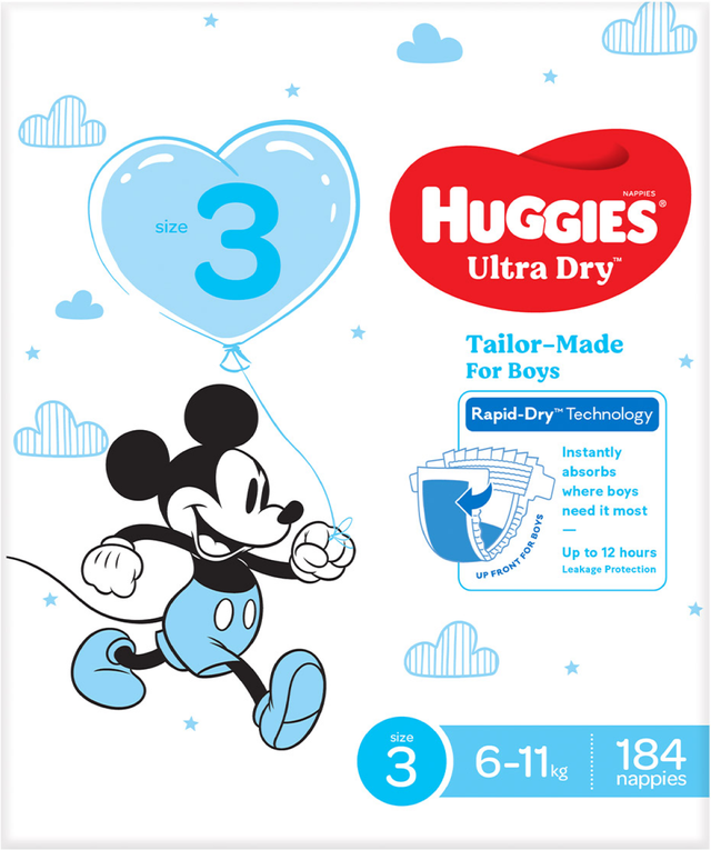 Huggies Boys' Ultra Dry Nappies Size 3 Crawler (184 pk)
