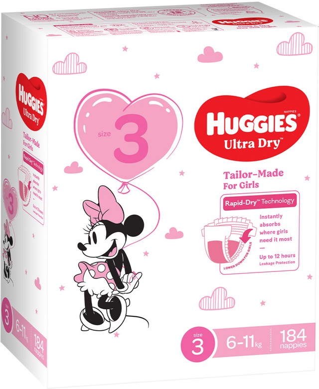 Huggies Girls' Ultra Dry Nappies Size 3 Crawler (184 pk)