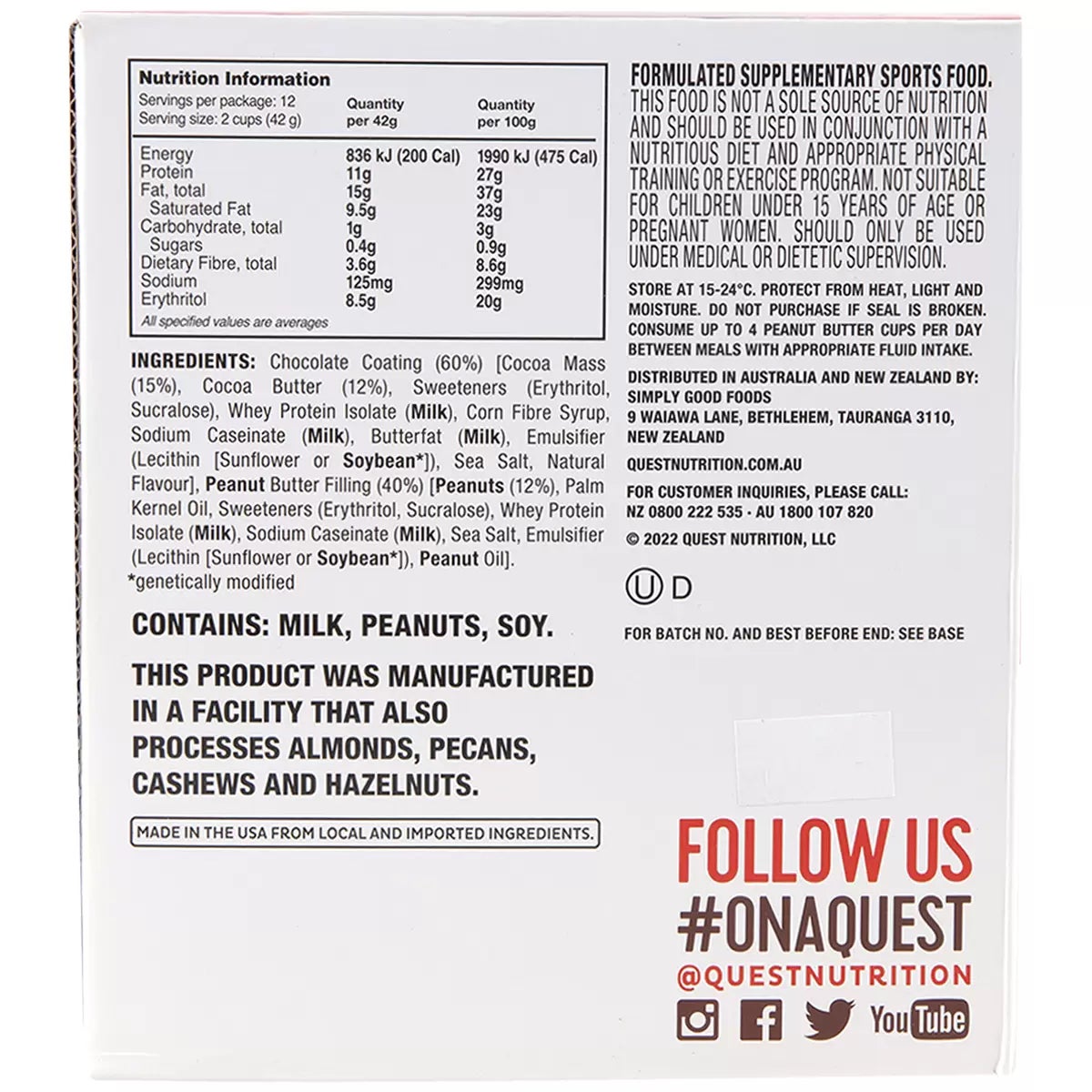 Quest Peanut Butter Cups 12x42g