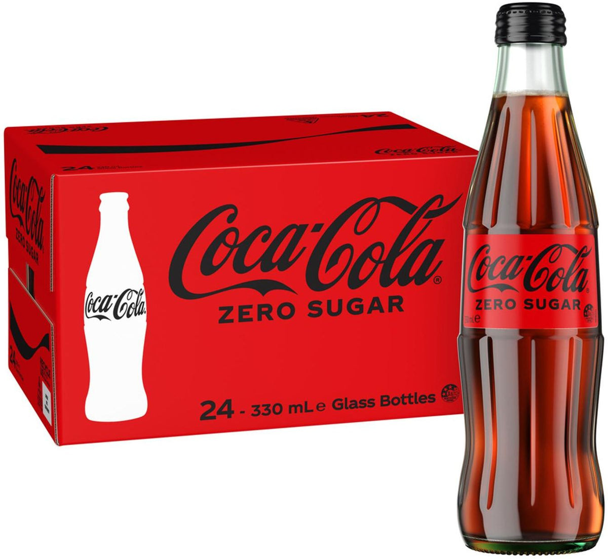 Coke Zero Sugar Soda Glass Bottles (330 ml x 24 pk)