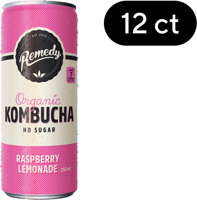 Remedy Raspberry Lemonade Kombucha (250 ml x 12 pk)