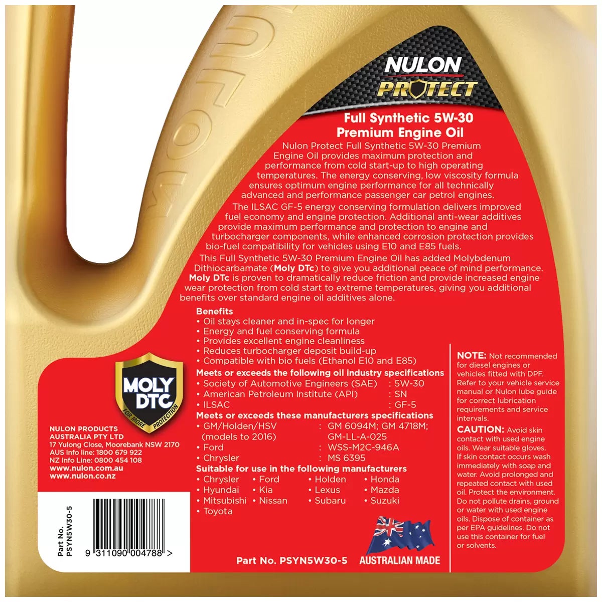 Nulon Protect Full Synthetic 5W-30 Premium Petrol Engine Oil