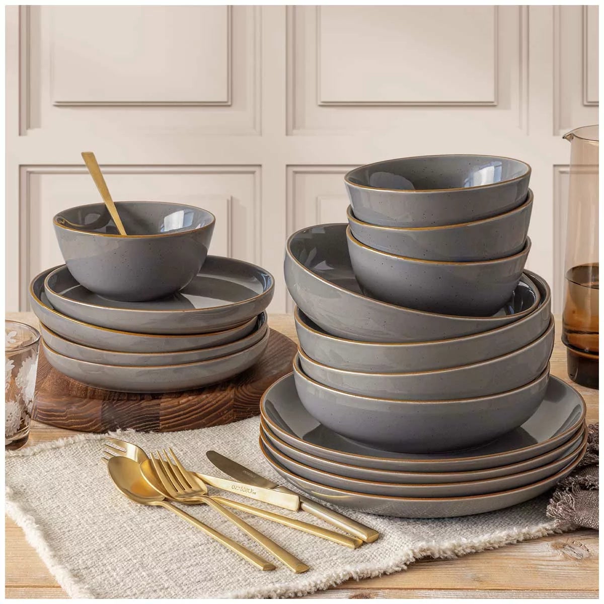 over&back Options Dinner Set 16 Piece Dark Grey