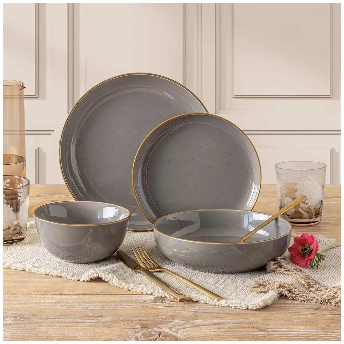 over&back Options Dinner Set 16 Piece Dark Grey