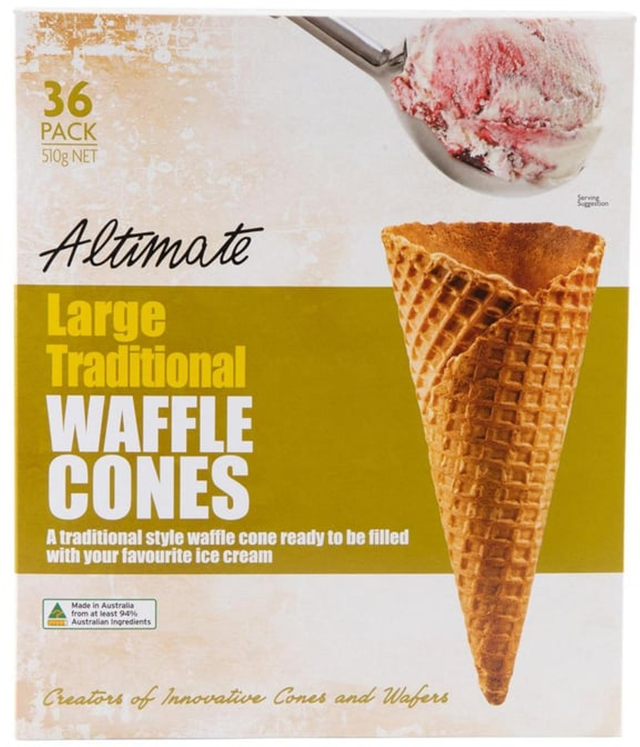 Altimate Large Traditional Waffle Cones (36 Pack)