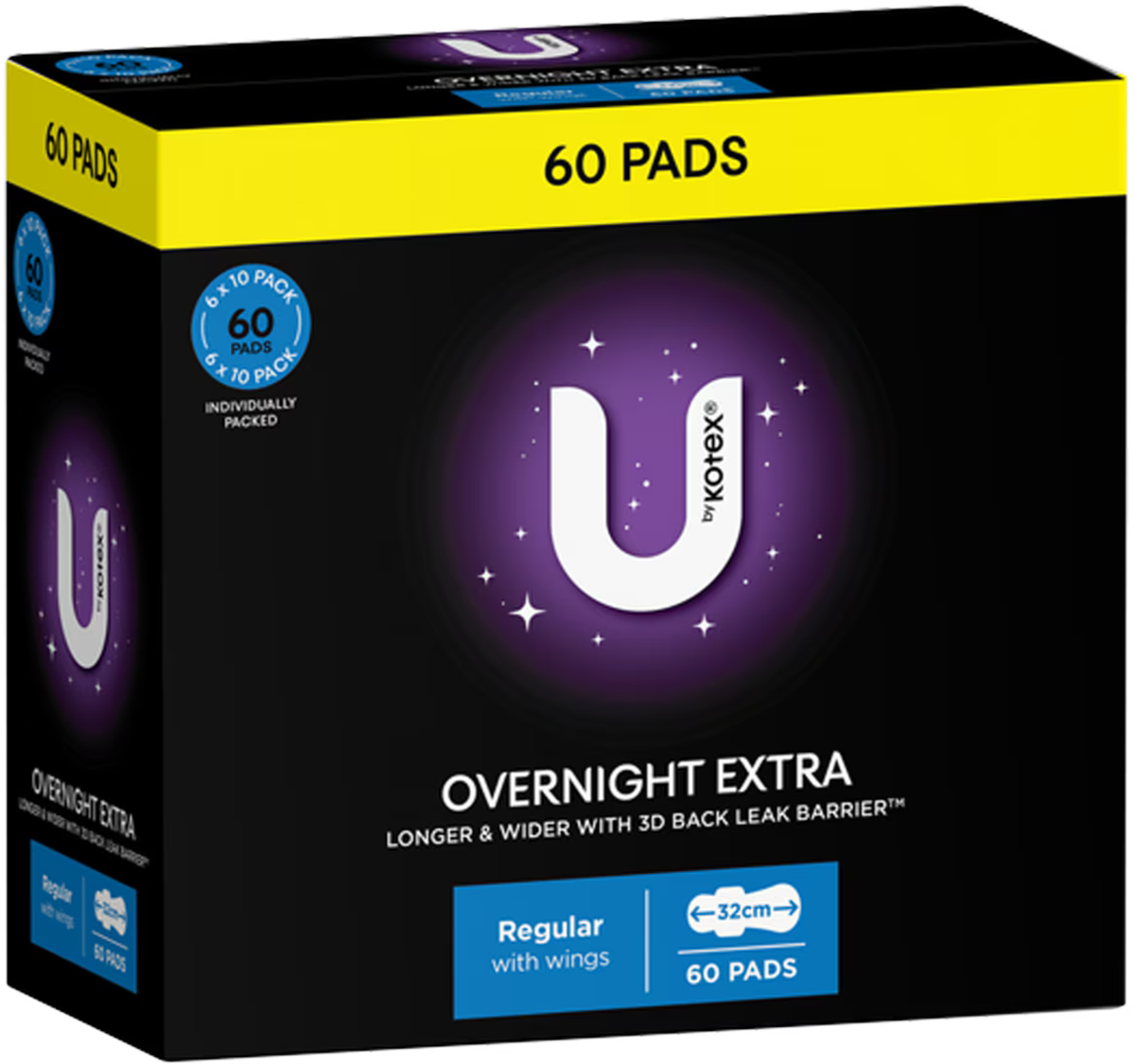 U by Kotex Overnight Extra Pads with Wings (60 pk)