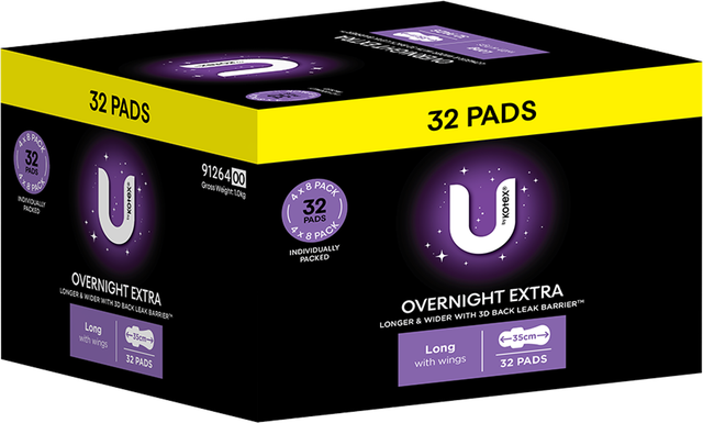 U by Kotex Overnight Long Maxi Pads (32 pk)