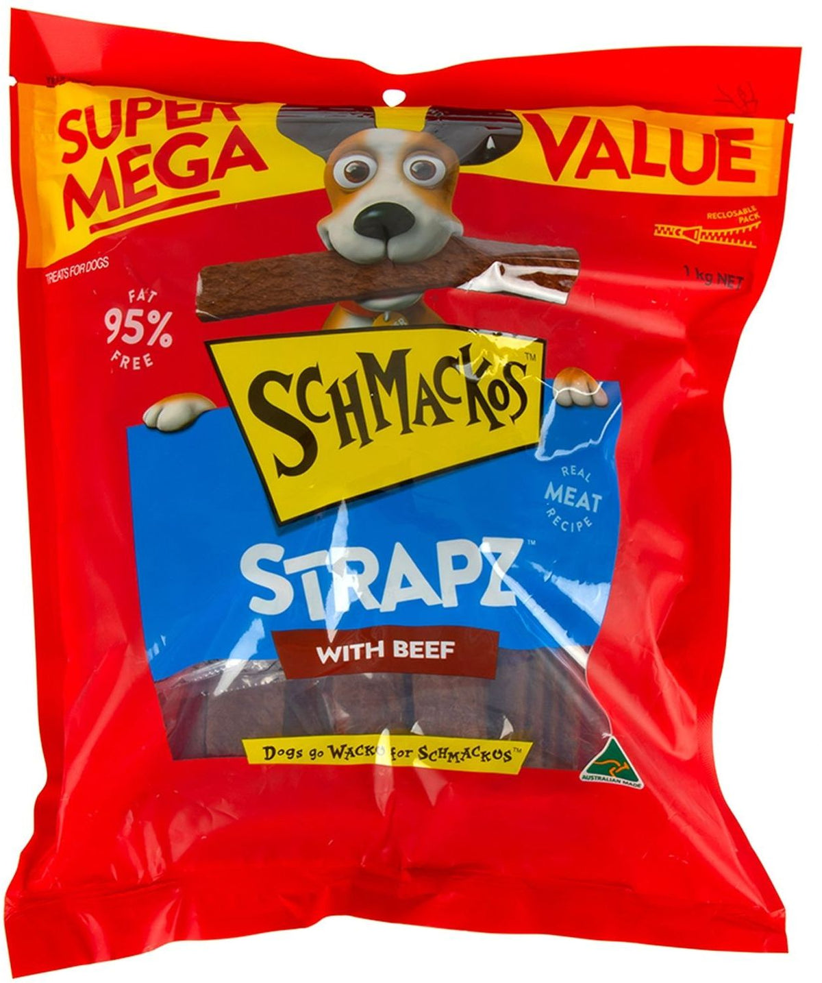 Schmackos Strapz Dog Treat with Real Beef (1 kg)