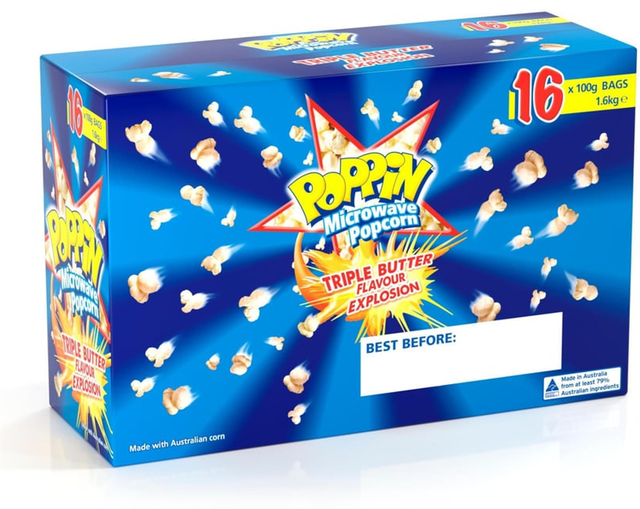 Poppin Microwave Triple Butter Popcorn (100 g x 16 pk)