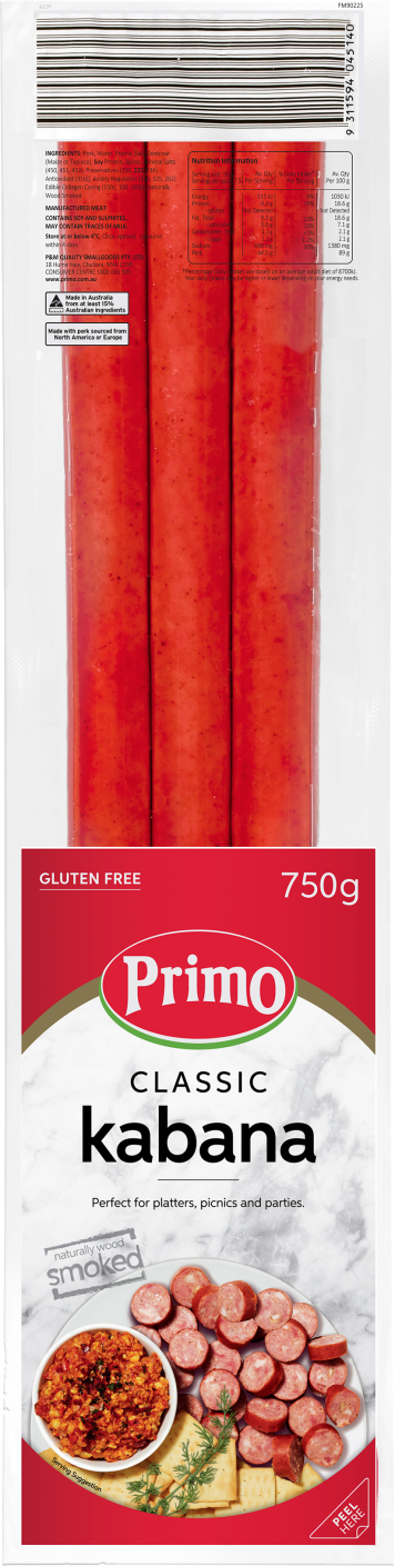 Primo Foods Gluten Free Classic Kabana Sticks 4 ct (750 g)