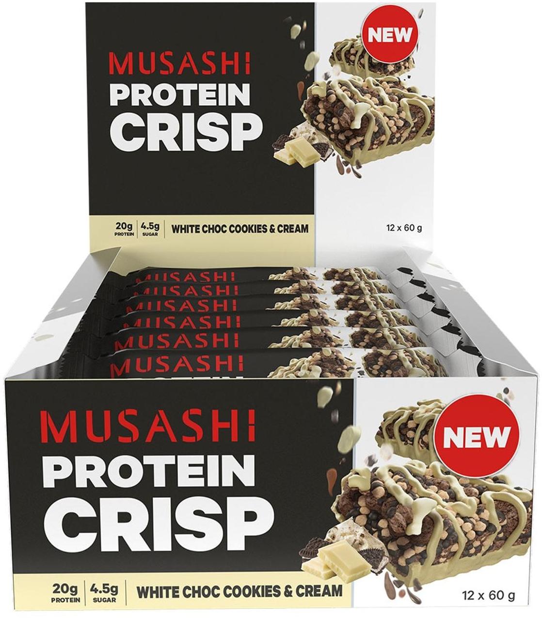 Musashi Cookies & Cream White Choc Protein Crisp (60 g × 12 pk)