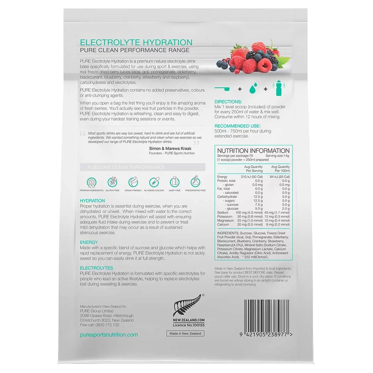 PURE Sports Nutrition Electrolyte Hydration Superfruits 1kg