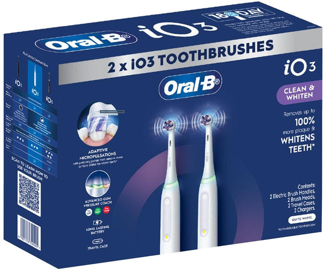 Oral-B iO3 Series 3 Dual Handle Electric Toothbrushes, White (2 pk)