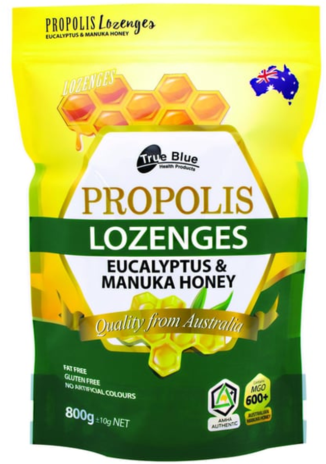 True Blue Fat Free Gluten Free Propolis Manuka Honey Eucalyptus Lozenges (800 g)
