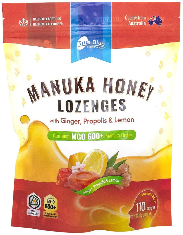 True Blue Manuka Honey Lozenges with Ginger, Propolis & Lemon (600 g)