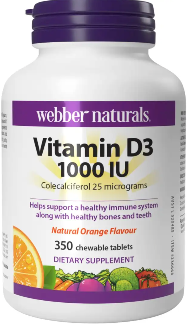 Webber Naturals 1000IU Vitamin D3 Chewable Tablets (350 pk)