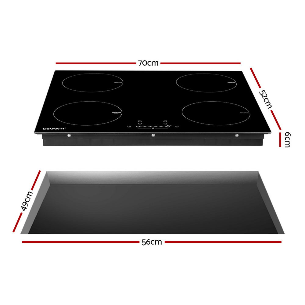 Devanti Electric Induction Cooktop 70cm Ceramic 4 Zones - CT-IN-D-YL-IF7004C-70