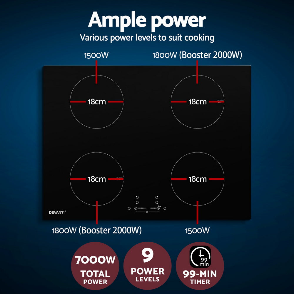 Devanti Electric Induction Cooktop 70cm Ceramic 4 Zones - CT-IN-D-YL-IF7004C-70