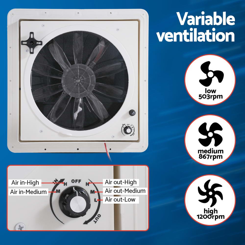 Weisshorn Caravan Air Vent Roof Hatch 12V Shower Fan - CV-VENT-42X42X11-FAN-GY